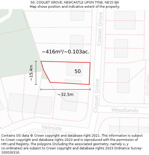 50, COQUET GROVE, NEWCASTLE UPON TYNE, NE15 9JX: Plot and title map