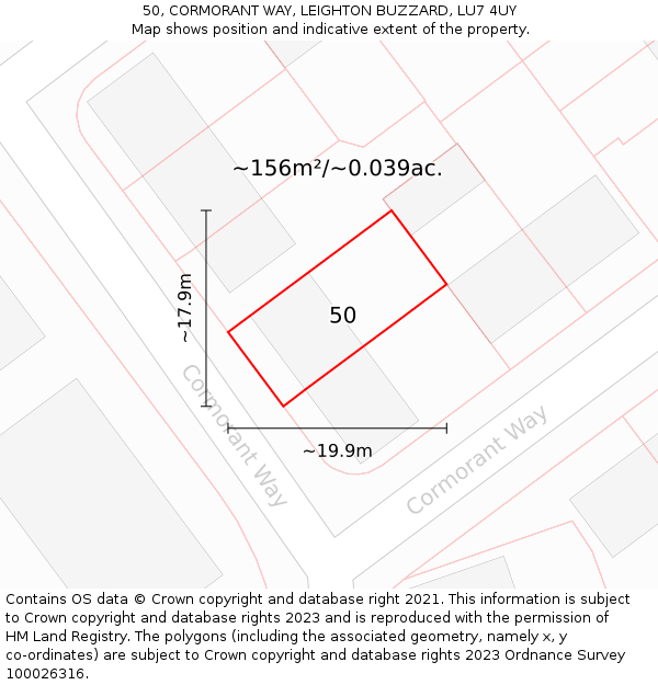 50, CORMORANT WAY, LEIGHTON BUZZARD, LU7 4UY: Plot and title map