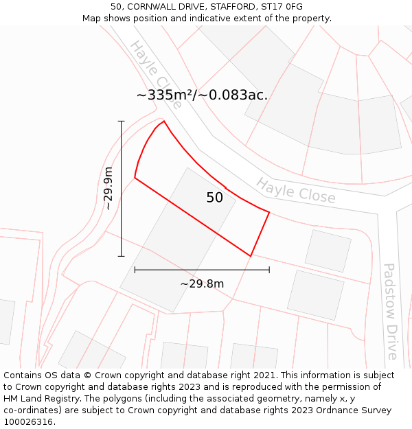 50, CORNWALL DRIVE, STAFFORD, ST17 0FG: Plot and title map