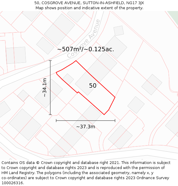 50, COSGROVE AVENUE, SUTTON-IN-ASHFIELD, NG17 3JX: Plot and title map