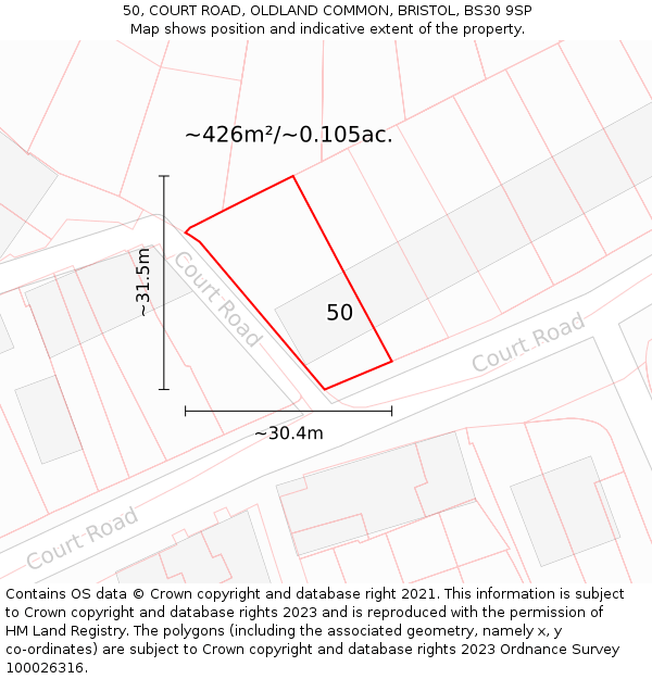 50, COURT ROAD, OLDLAND COMMON, BRISTOL, BS30 9SP: Plot and title map