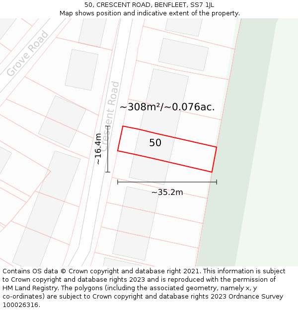 50, CRESCENT ROAD, BENFLEET, SS7 1JL: Plot and title map