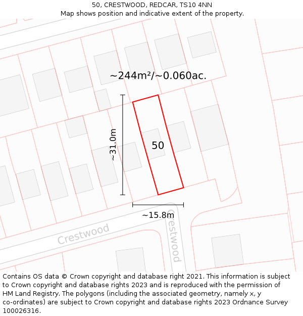 50, CRESTWOOD, REDCAR, TS10 4NN: Plot and title map