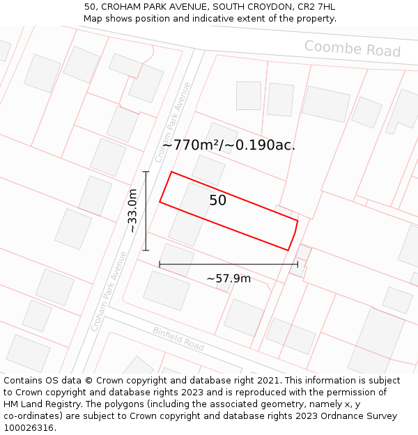 50, CROHAM PARK AVENUE, SOUTH CROYDON, CR2 7HL: Plot and title map