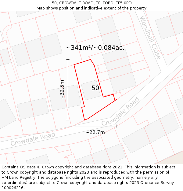 50, CROWDALE ROAD, TELFORD, TF5 0PD: Plot and title map