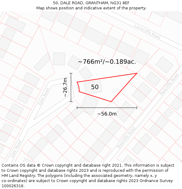 50, DALE ROAD, GRANTHAM, NG31 8EF: Plot and title map