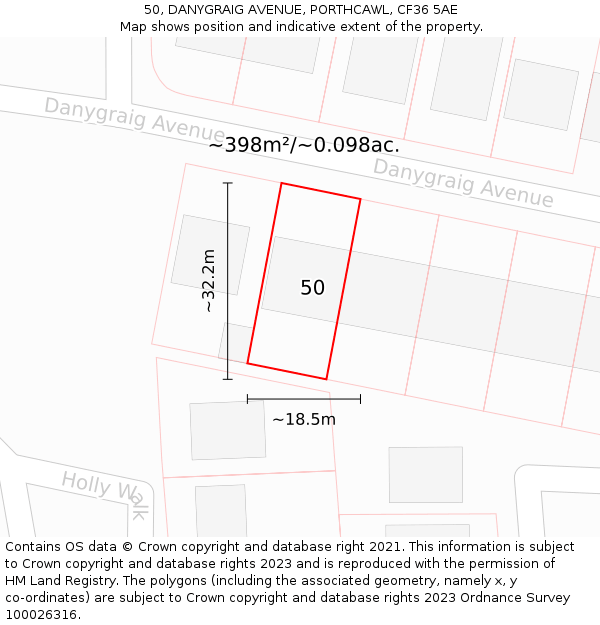 50, DANYGRAIG AVENUE, PORTHCAWL, CF36 5AE: Plot and title map