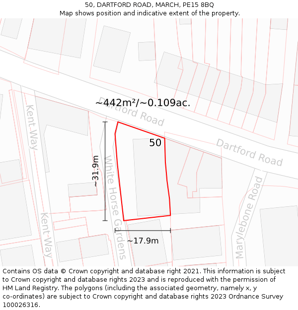 50, DARTFORD ROAD, MARCH, PE15 8BQ: Plot and title map