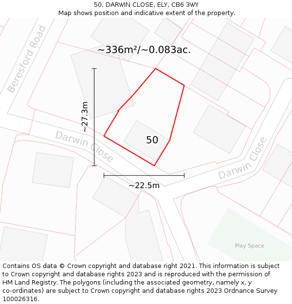 50, DARWIN CLOSE, ELY, CB6 3WY: Plot and title map