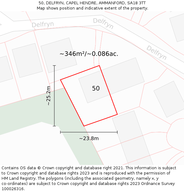 50, DELFRYN, CAPEL HENDRE, AMMANFORD, SA18 3TT: Plot and title map