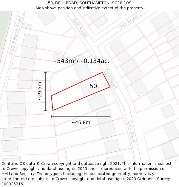 50, DELL ROAD, SOUTHAMPTON, SO18 1QS: Plot and title map