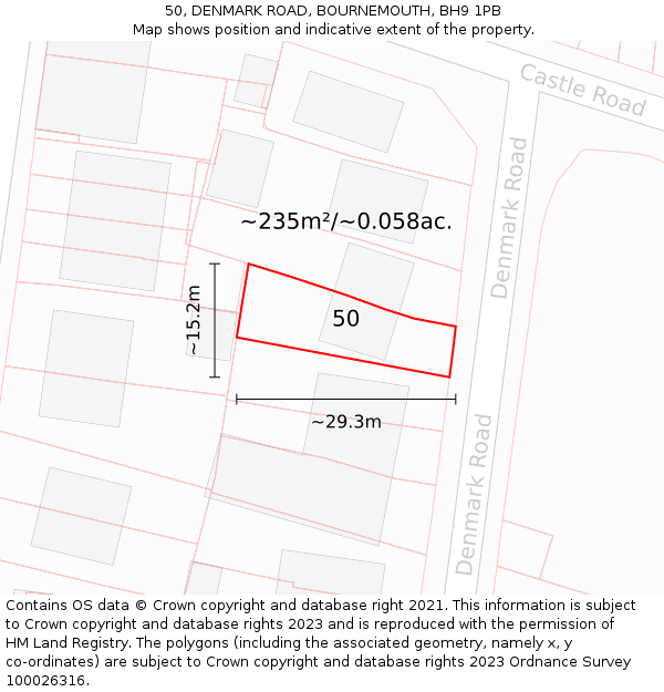 50, DENMARK ROAD, BOURNEMOUTH, BH9 1PB: Plot and title map
