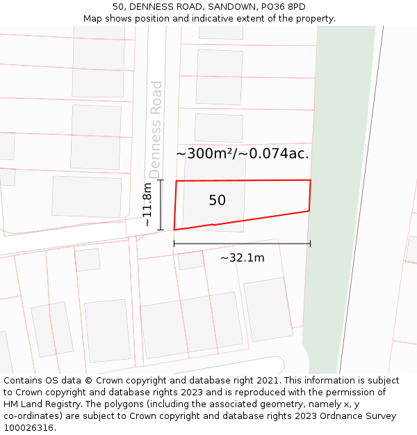 50, DENNESS ROAD, SANDOWN, PO36 8PD: Plot and title map