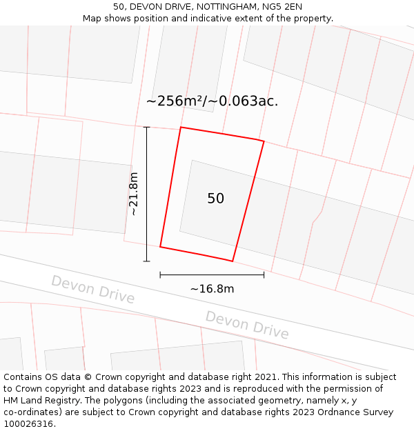 50, DEVON DRIVE, NOTTINGHAM, NG5 2EN: Plot and title map