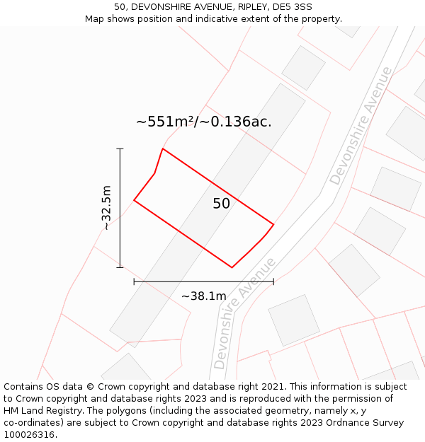 50, DEVONSHIRE AVENUE, RIPLEY, DE5 3SS: Plot and title map