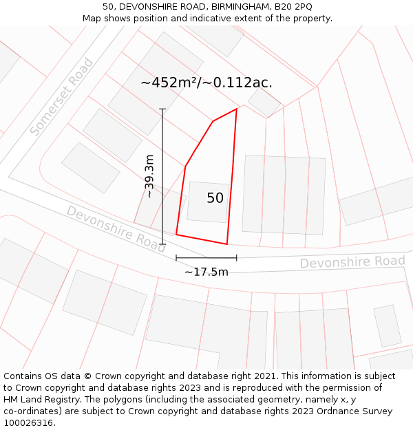 50, DEVONSHIRE ROAD, BIRMINGHAM, B20 2PQ: Plot and title map