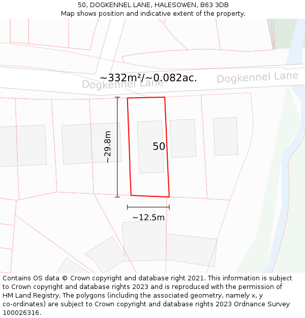 50, DOGKENNEL LANE, HALESOWEN, B63 3DB: Plot and title map