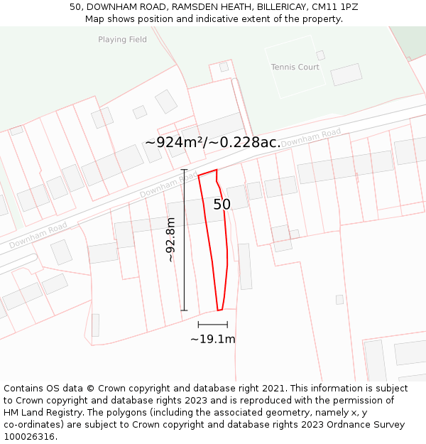 50, DOWNHAM ROAD, RAMSDEN HEATH, BILLERICAY, CM11 1PZ: Plot and title map