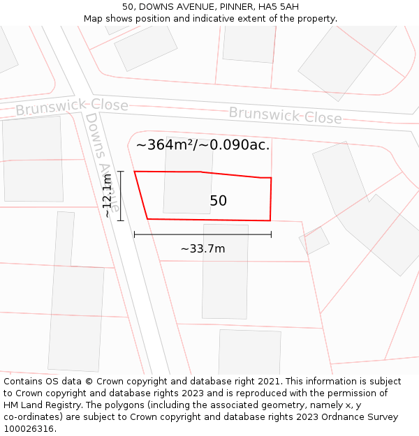 50, DOWNS AVENUE, PINNER, HA5 5AH: Plot and title map