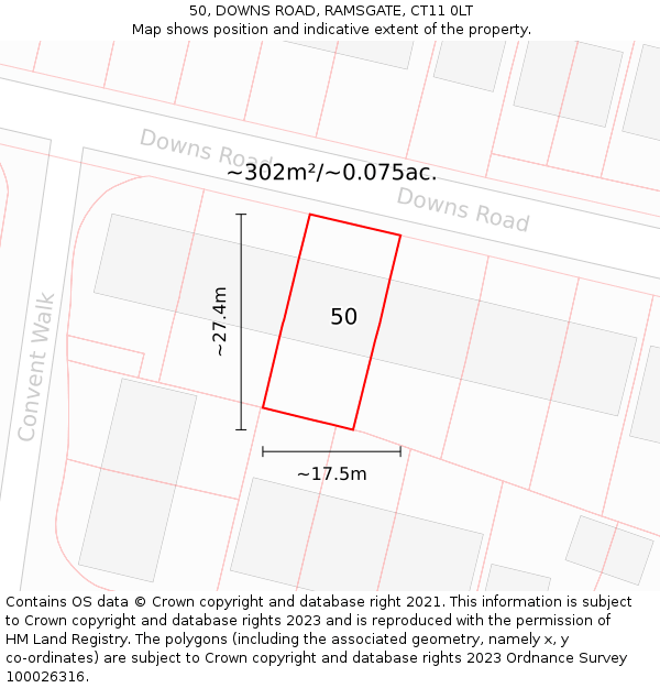 50, DOWNS ROAD, RAMSGATE, CT11 0LT: Plot and title map