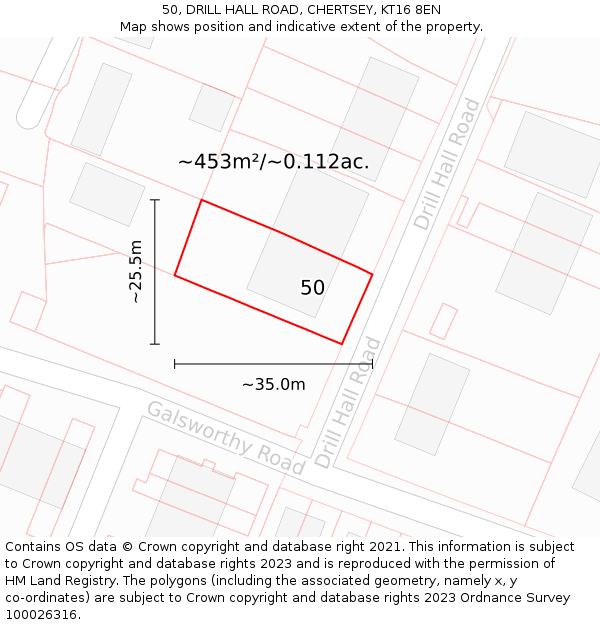 50, DRILL HALL ROAD, CHERTSEY, KT16 8EN: Plot and title map