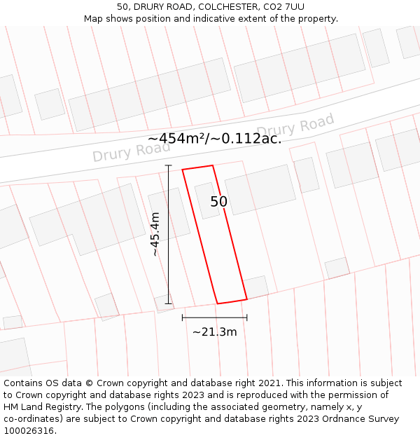 50, DRURY ROAD, COLCHESTER, CO2 7UU: Plot and title map