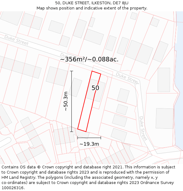 50, DUKE STREET, ILKESTON, DE7 8JU: Plot and title map