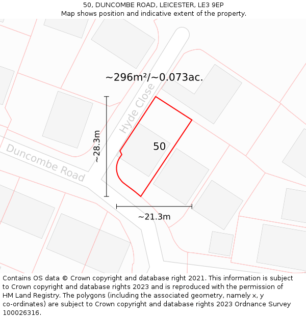 50, DUNCOMBE ROAD, LEICESTER, LE3 9EP: Plot and title map