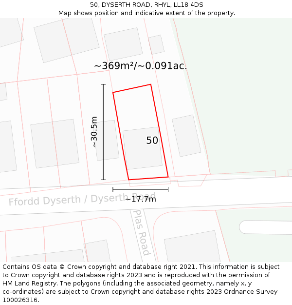 50, DYSERTH ROAD, RHYL, LL18 4DS: Plot and title map