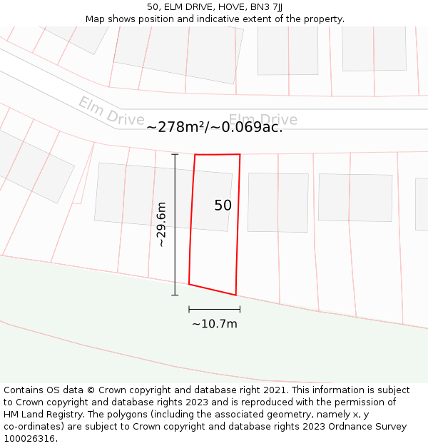 50, ELM DRIVE, HOVE, BN3 7JJ: Plot and title map