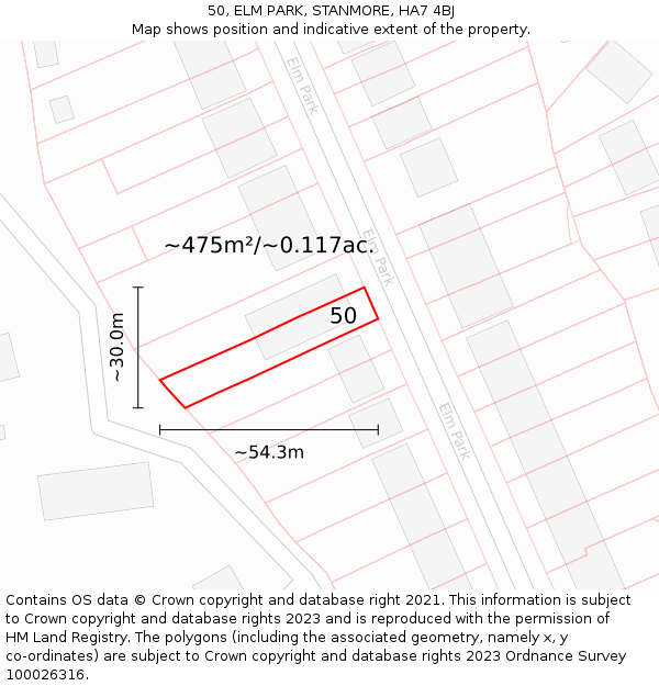 50, ELM PARK, STANMORE, HA7 4BJ: Plot and title map