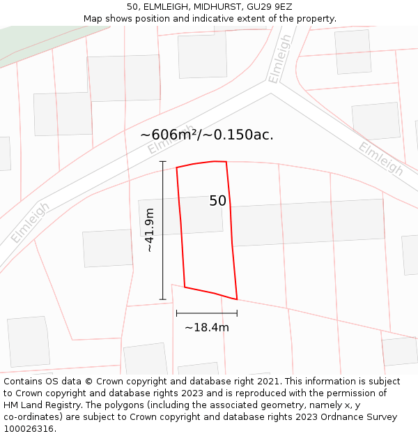 50, ELMLEIGH, MIDHURST, GU29 9EZ: Plot and title map