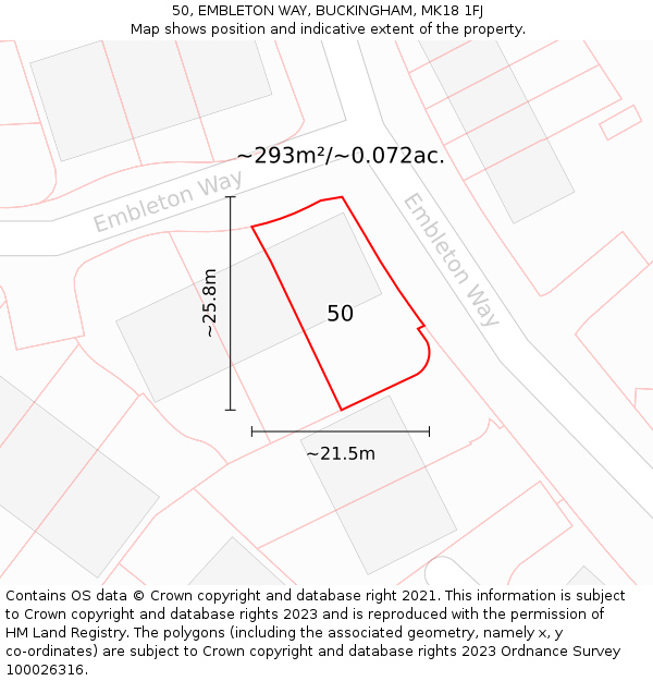 50, EMBLETON WAY, BUCKINGHAM, MK18 1FJ: Plot and title map