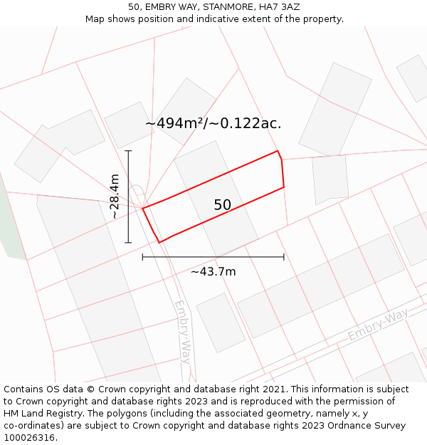 50, EMBRY WAY, STANMORE, HA7 3AZ: Plot and title map