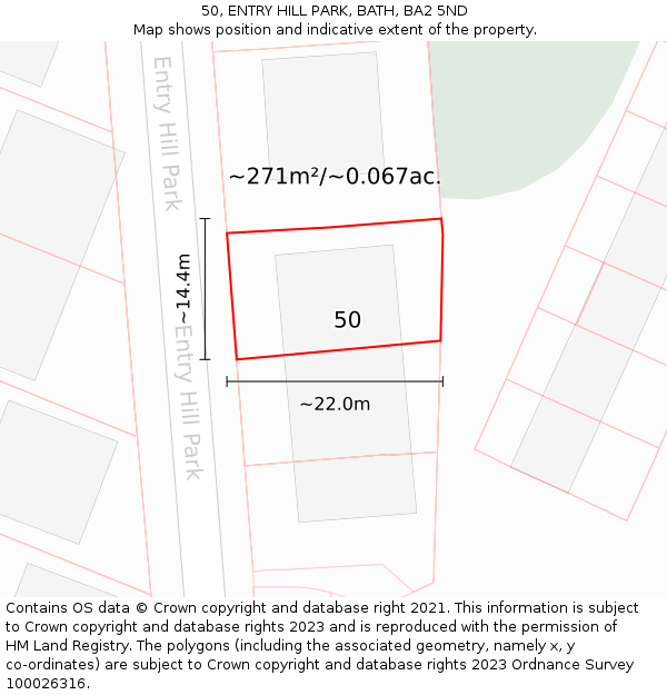 50, ENTRY HILL PARK, BATH, BA2 5ND: Plot and title map