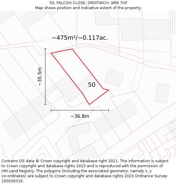 50, FALCON CLOSE, DROITWICH, WR9 7HF: Plot and title map