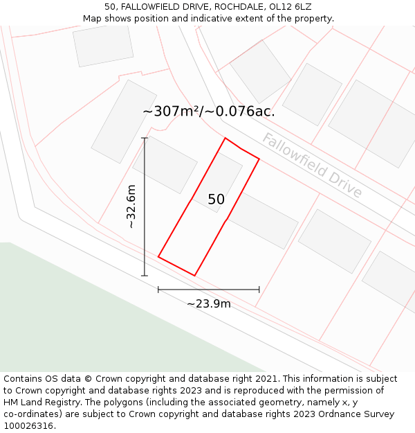 50, FALLOWFIELD DRIVE, ROCHDALE, OL12 6LZ: Plot and title map