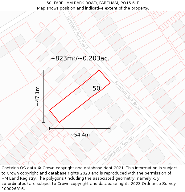 50, FAREHAM PARK ROAD, FAREHAM, PO15 6LF: Plot and title map