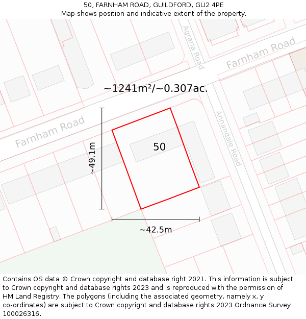 50, FARNHAM ROAD, GUILDFORD, GU2 4PE: Plot and title map