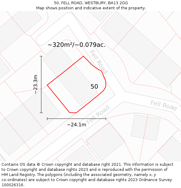 50, FELL ROAD, WESTBURY, BA13 2GG: Plot and title map