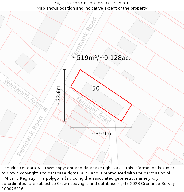 50, FERNBANK ROAD, ASCOT, SL5 8HE: Plot and title map