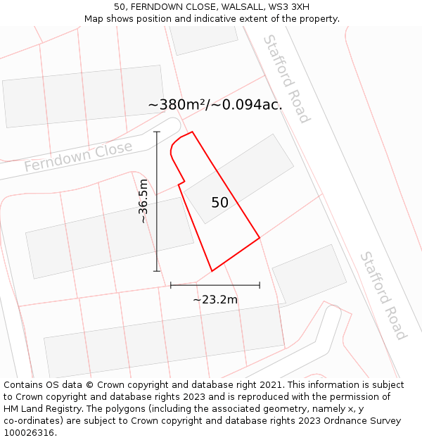 50, FERNDOWN CLOSE, WALSALL, WS3 3XH: Plot and title map
