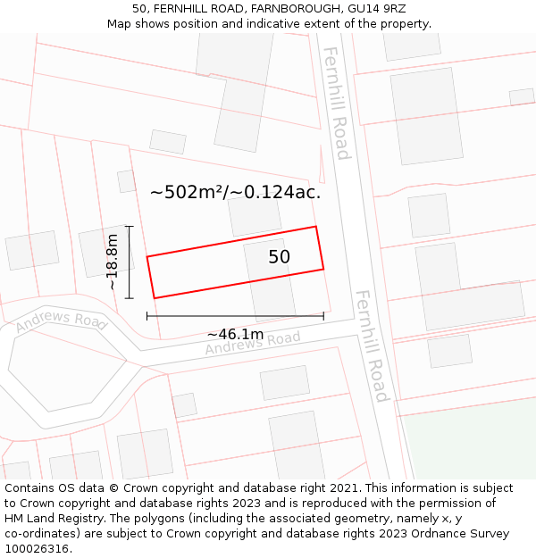 50, FERNHILL ROAD, FARNBOROUGH, GU14 9RZ: Plot and title map