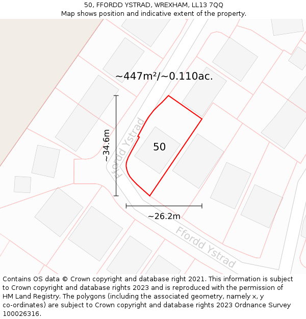 50, FFORDD YSTRAD, WREXHAM, LL13 7QQ: Plot and title map