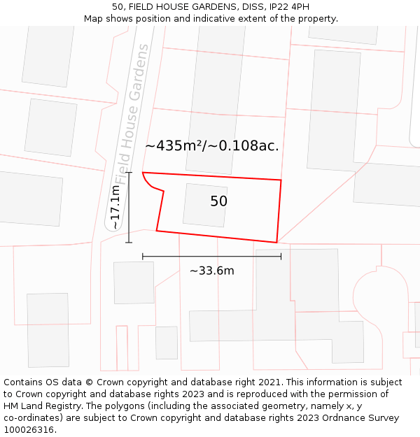 50, FIELD HOUSE GARDENS, DISS, IP22 4PH: Plot and title map