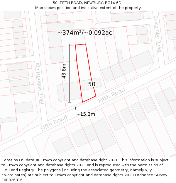 50, FIFTH ROAD, NEWBURY, RG14 6DL: Plot and title map