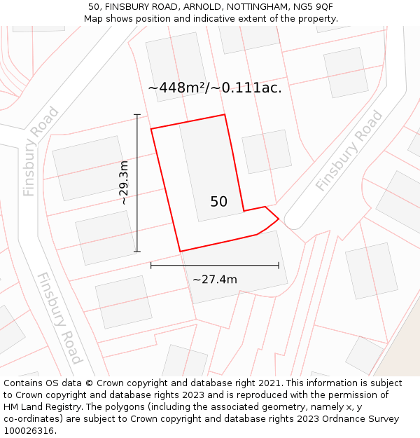 50, FINSBURY ROAD, ARNOLD, NOTTINGHAM, NG5 9QF: Plot and title map