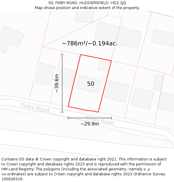 50, FIXBY ROAD, HUDDERSFIELD, HD2 2JQ: Plot and title map