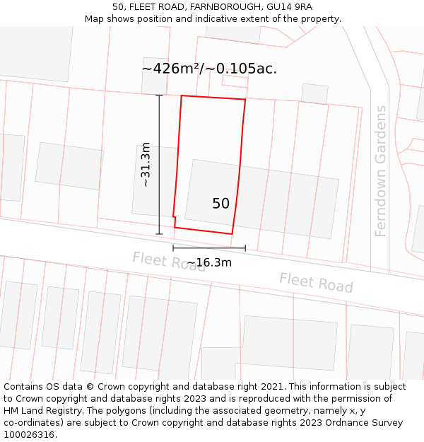 50, FLEET ROAD, FARNBOROUGH, GU14 9RA: Plot and title map