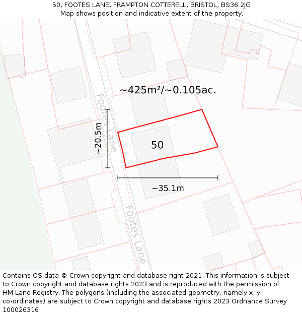 50, FOOTES LANE, FRAMPTON COTTERELL, BRISTOL, BS36 2JG: Plot and title map